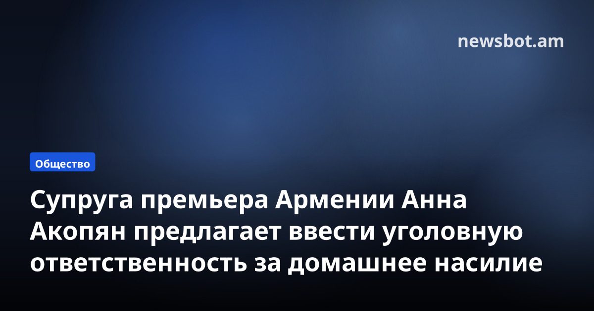 Супруга премьера Армении Анна Акопян предлагает ввести уголовную ответственность за домашнее насилие
